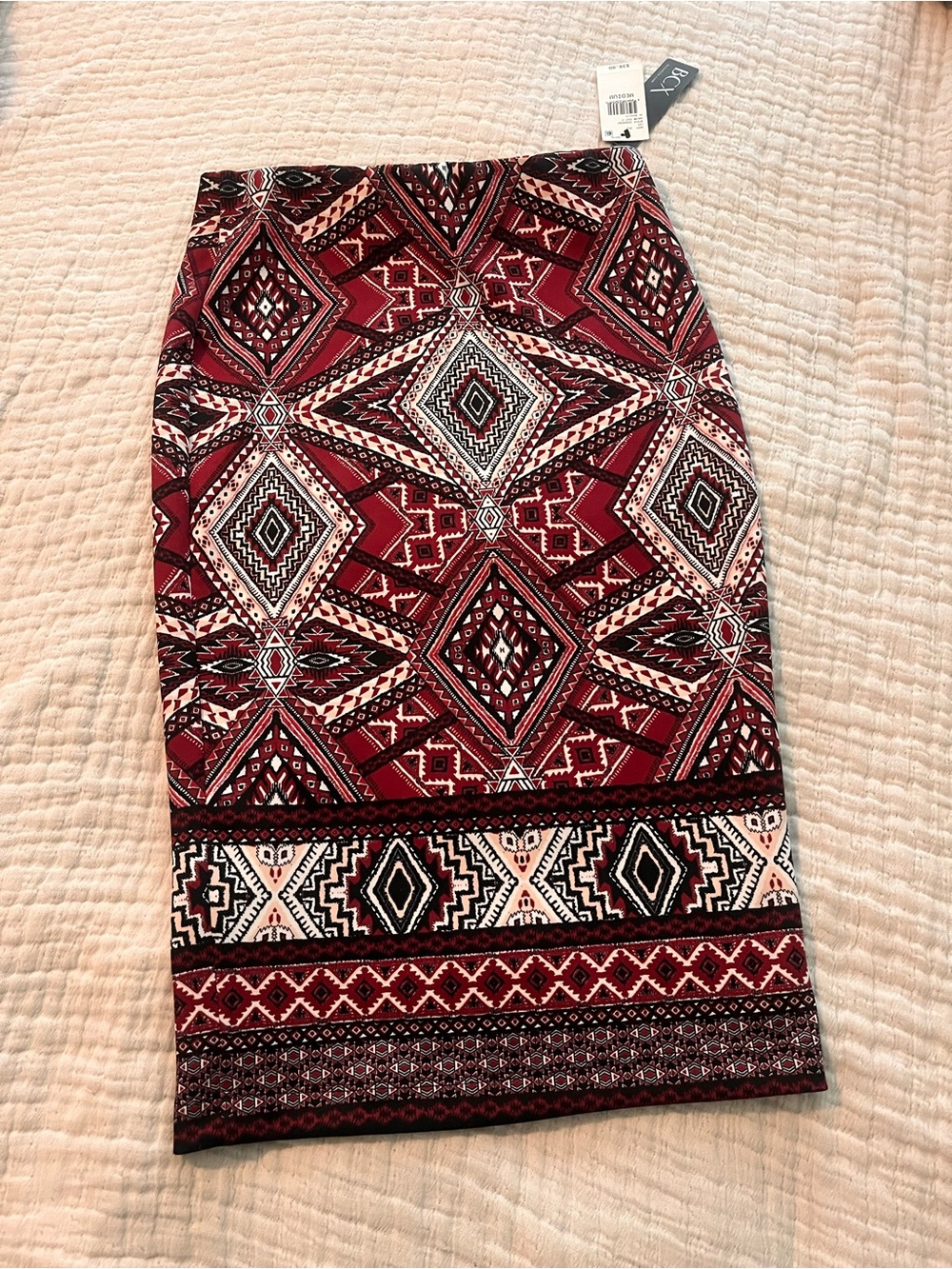 Boho-Inspired Red Patterned Pencil Skirt BCX